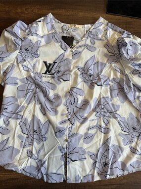 Louis Vuitton White and Light Purple Floral Silk Blouse